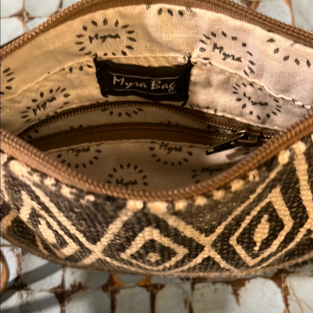 Myra bag Bohemian Brown and Cream Geometric Clutch - Picture 4 of 9